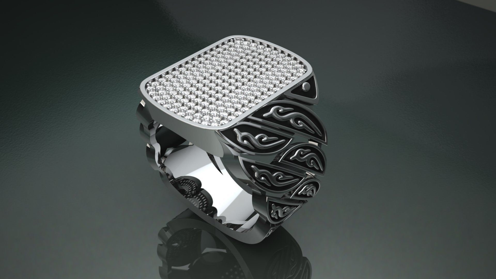 Signet Diamond  Enamel  Ring  3D print model_11