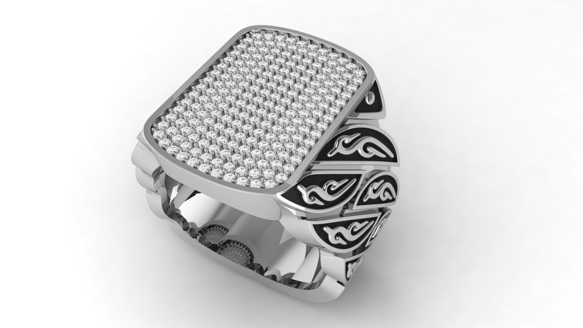 Signet Diamond  Enamel  Ring  3D print model_3
