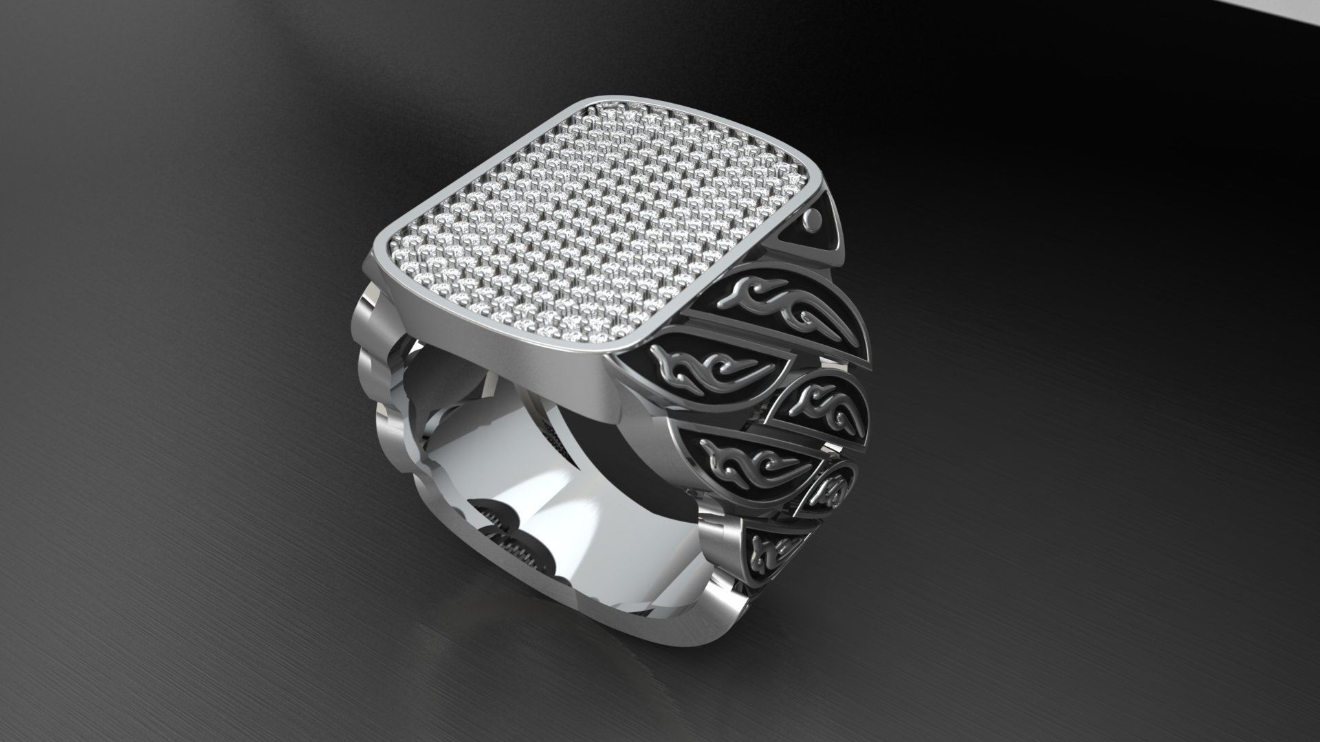 Signet Diamond  Enamel  Ring  3D print model_12