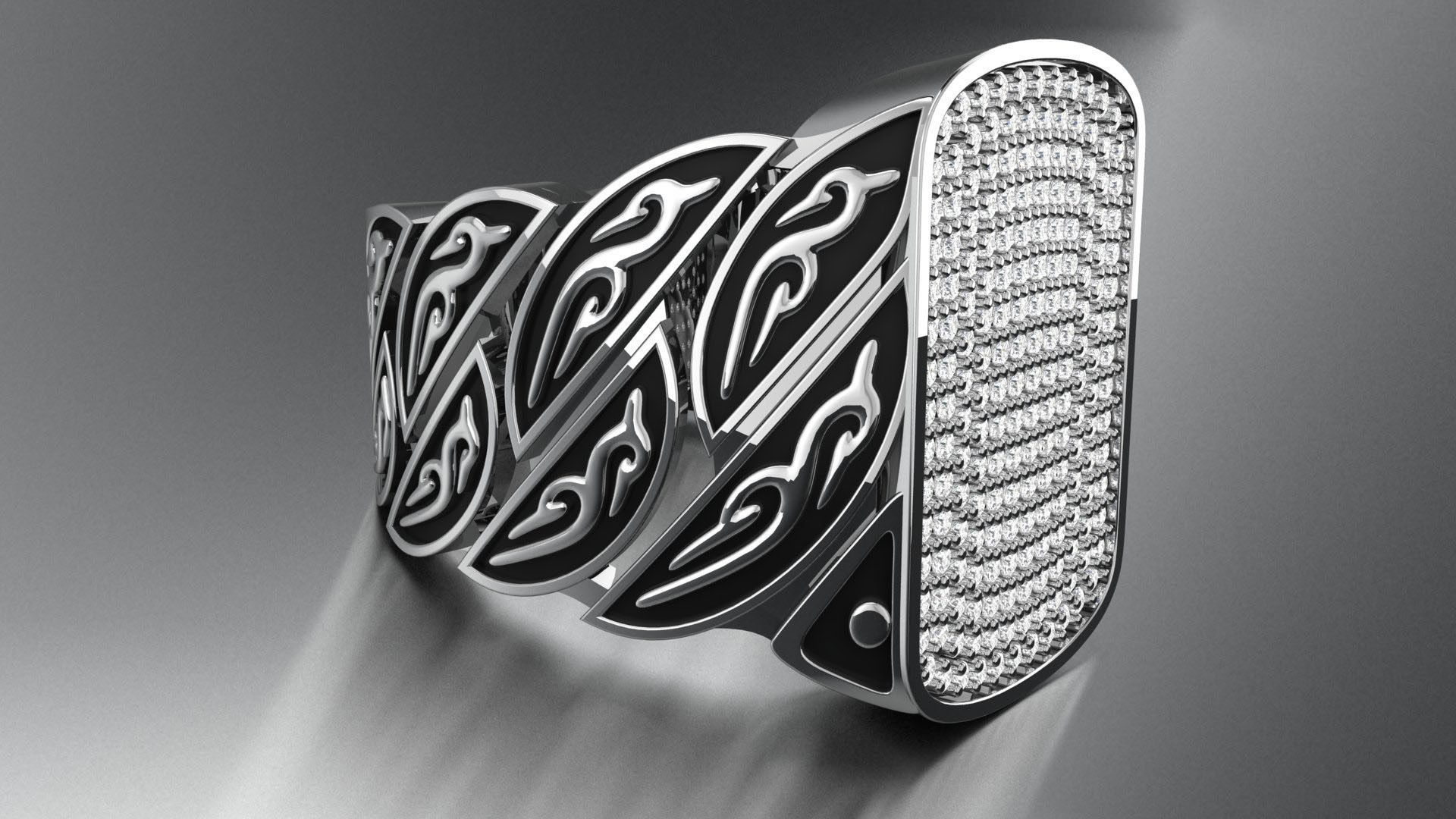 Signet Diamond  Enamel  Ring  3D print model_1