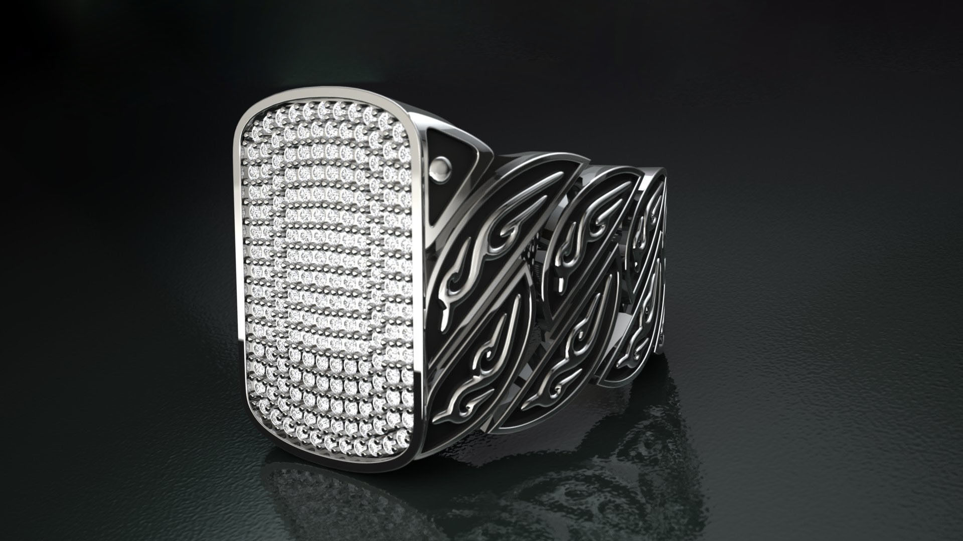 Signet Diamond  Enamel  Ring  3D print model_2