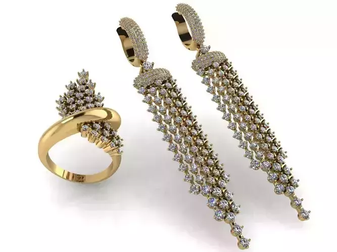 Cushion marquise mexed stone ring and earring 2414 