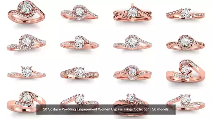 20 Solitaire Wedding Engagement Women Bypass Rings Collection 