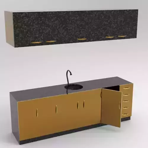 cupboard kitchen with gold cabinets 3D model