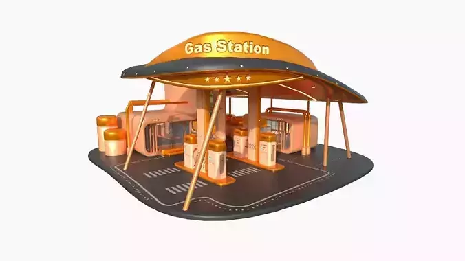 SciFi Gas Station A04 Orange - Sci Fi Exterior Design Low-poly 3D model