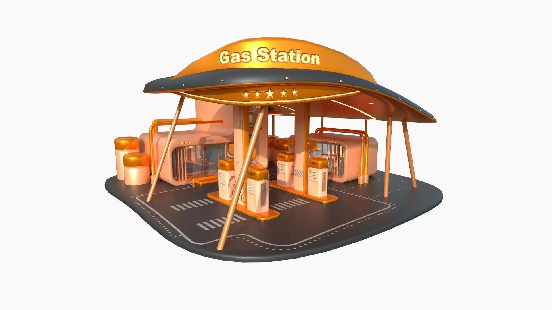 SciFi Gas Station A04 Orange - Sci Fi Exterior Design Low-poly 3D model_0