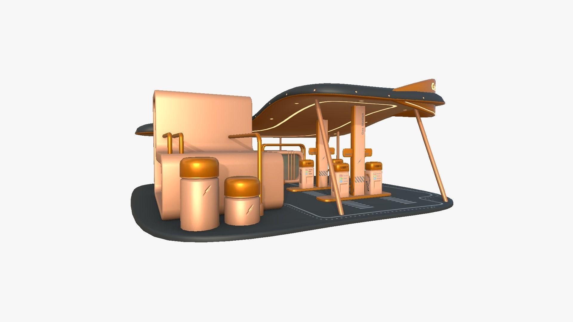 SciFi Gas Station A04 Orange - Sci Fi Exterior Design Low-poly 3D model_3