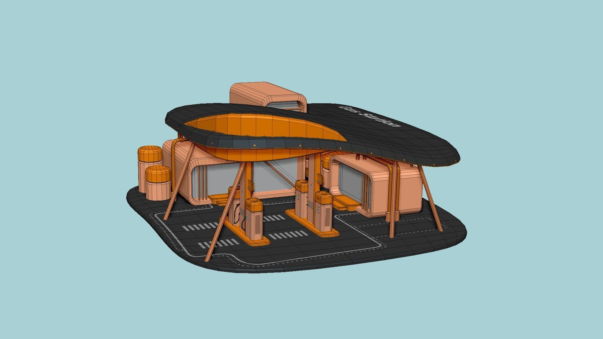 SciFi Gas Station A04 Orange - Sci Fi Exterior Design Low-poly 3D model_5