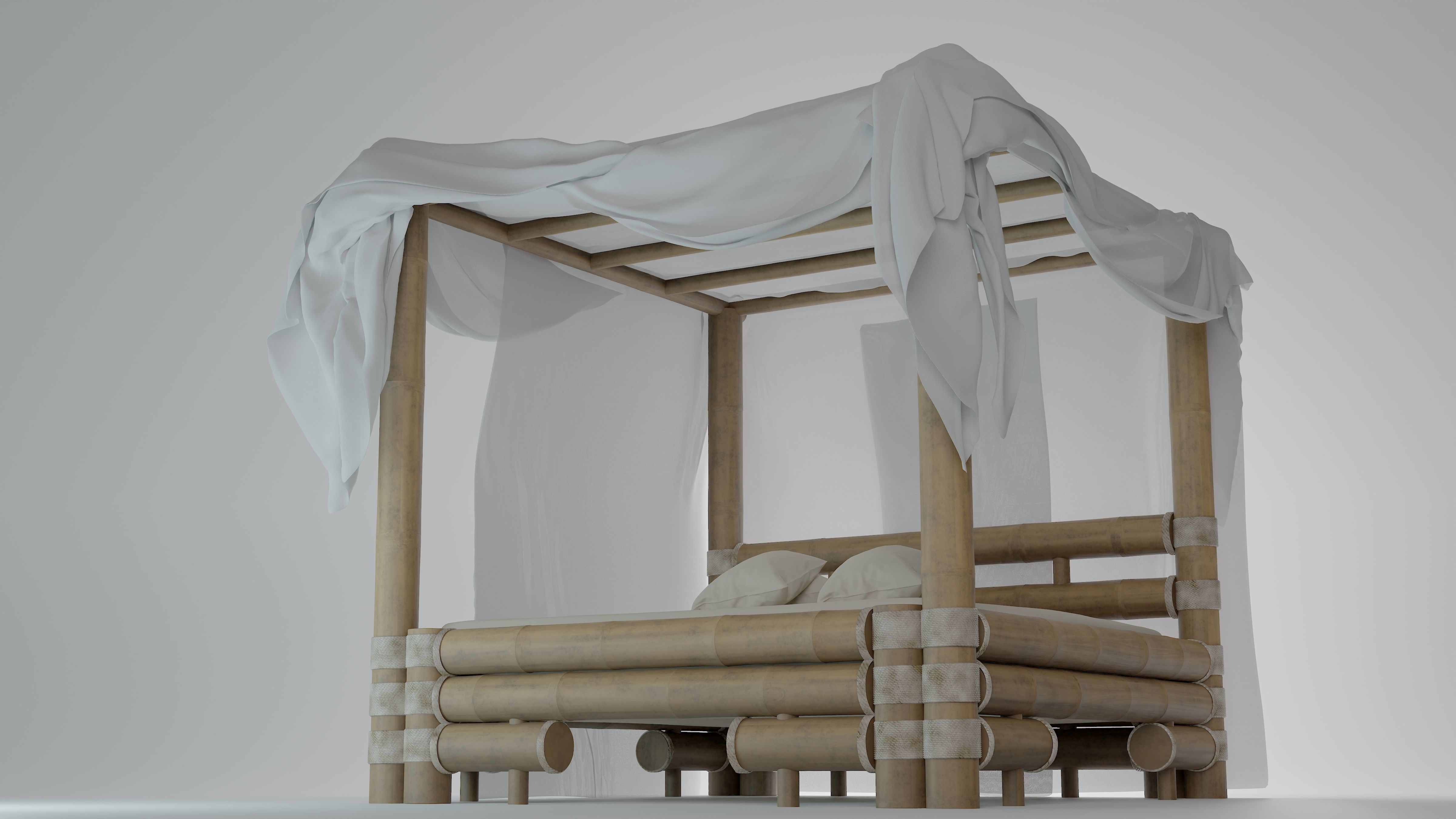Bamboo bed Free 3D model_7