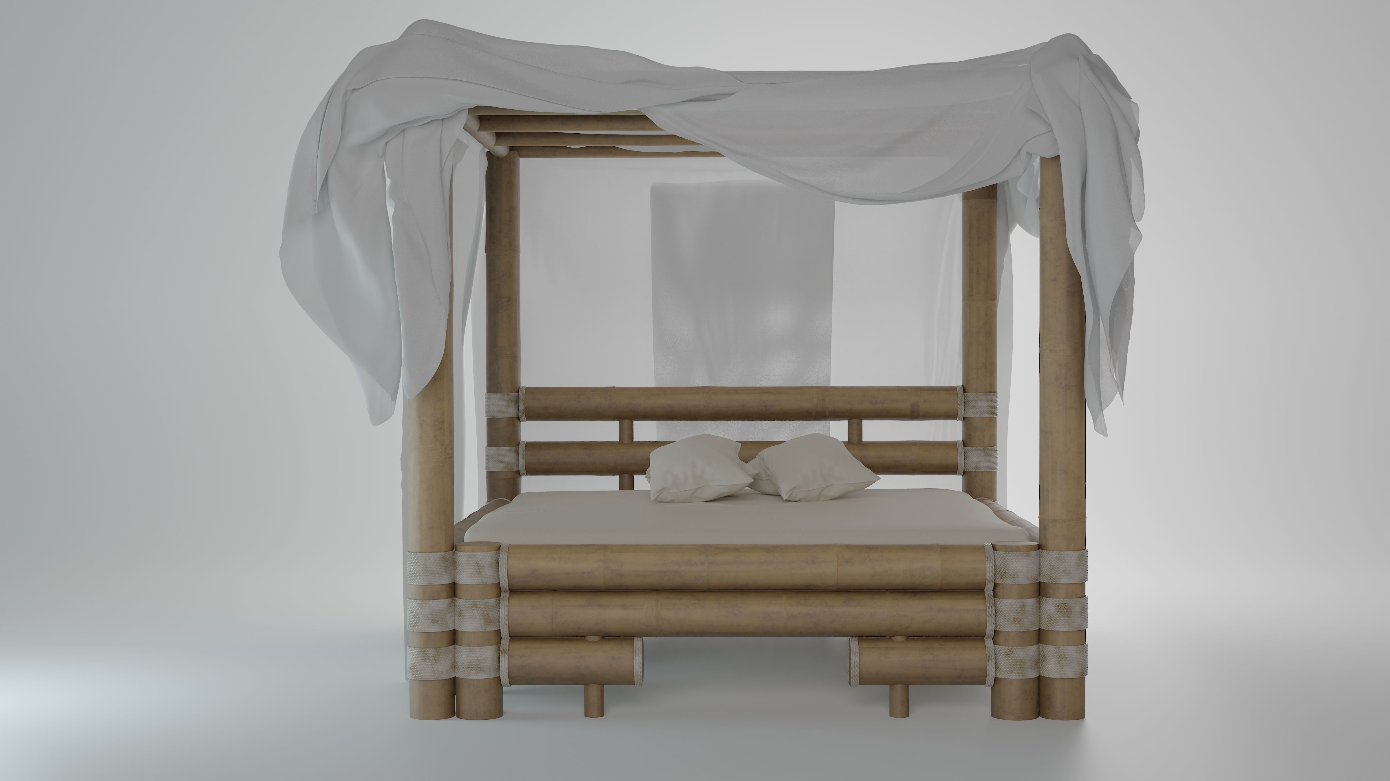 Bamboo bed Free 3D model_1