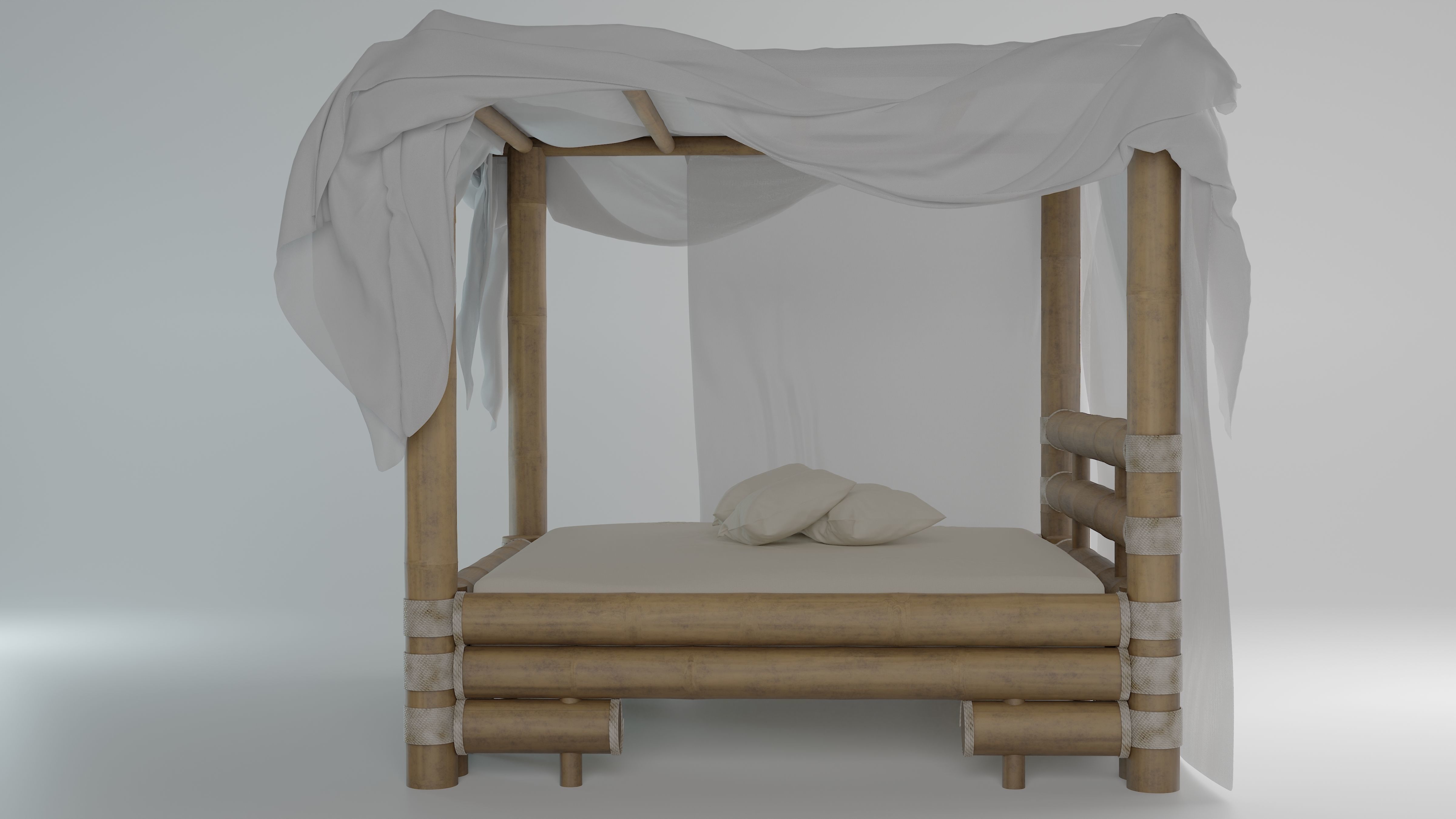Bamboo bed Free 3D model_2
