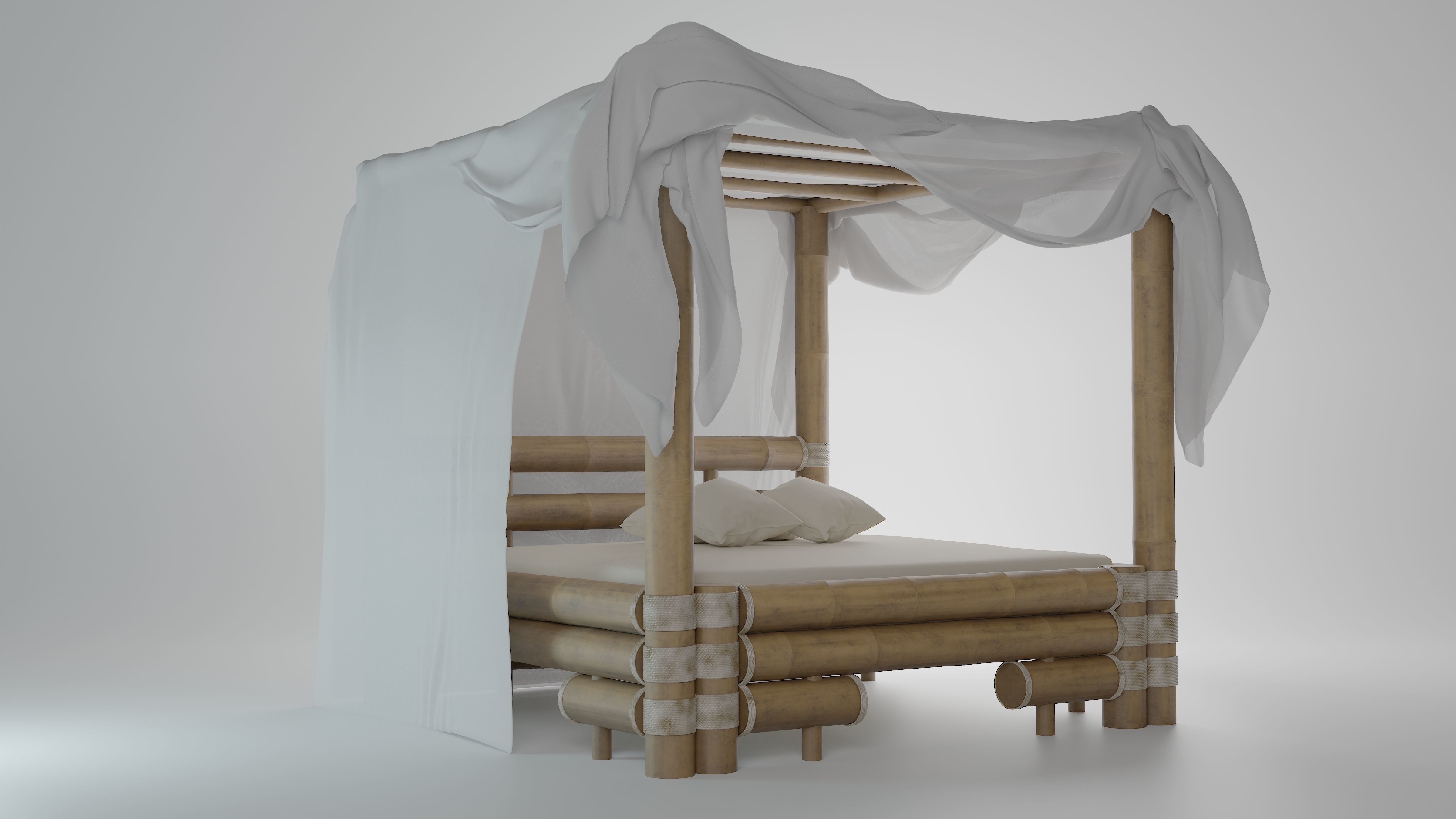 Bamboo bed Free 3D model_8