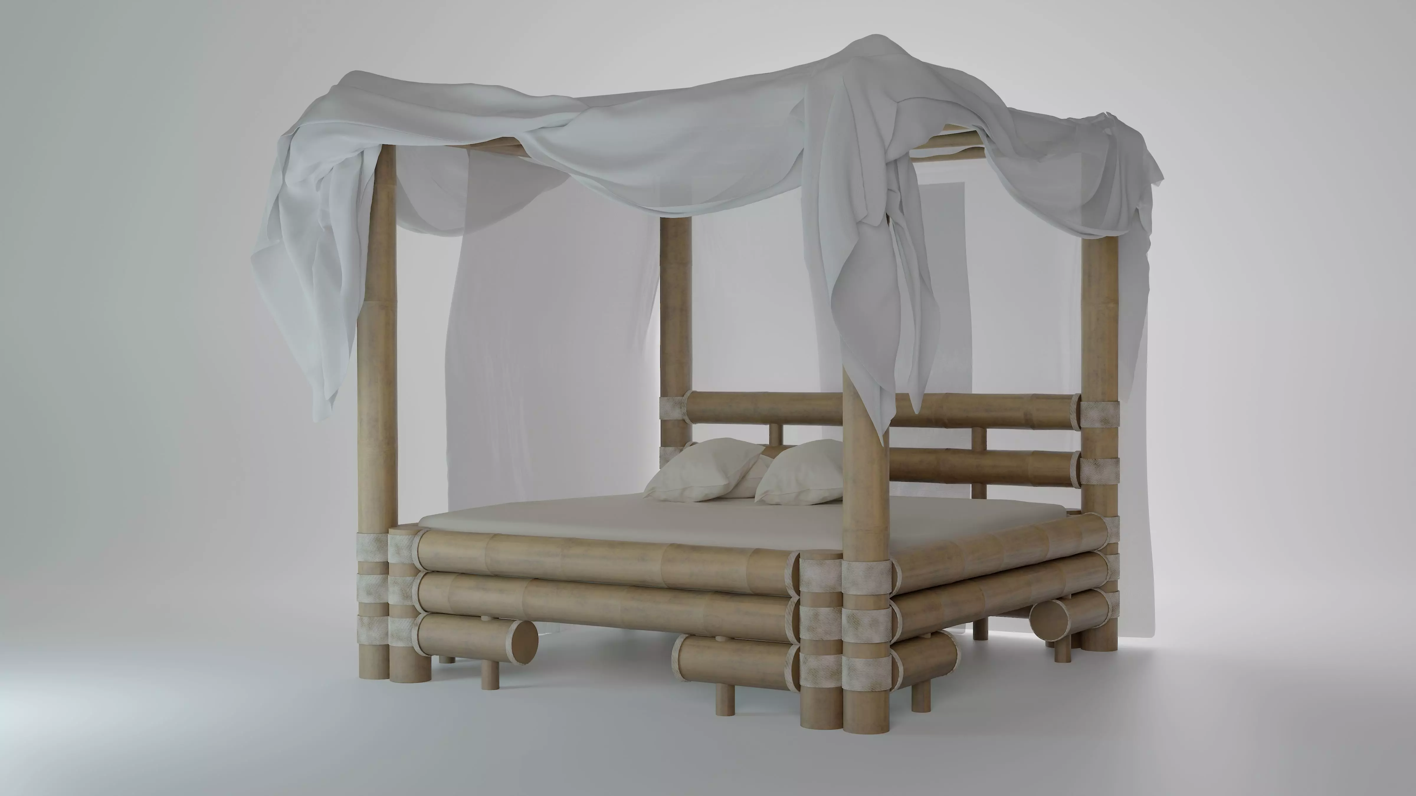 Bamboo bed Free 3D model_0