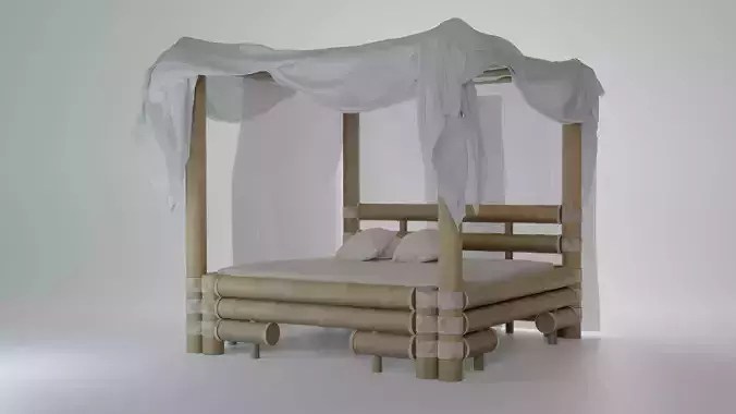 Bamboo bed Free 3D model