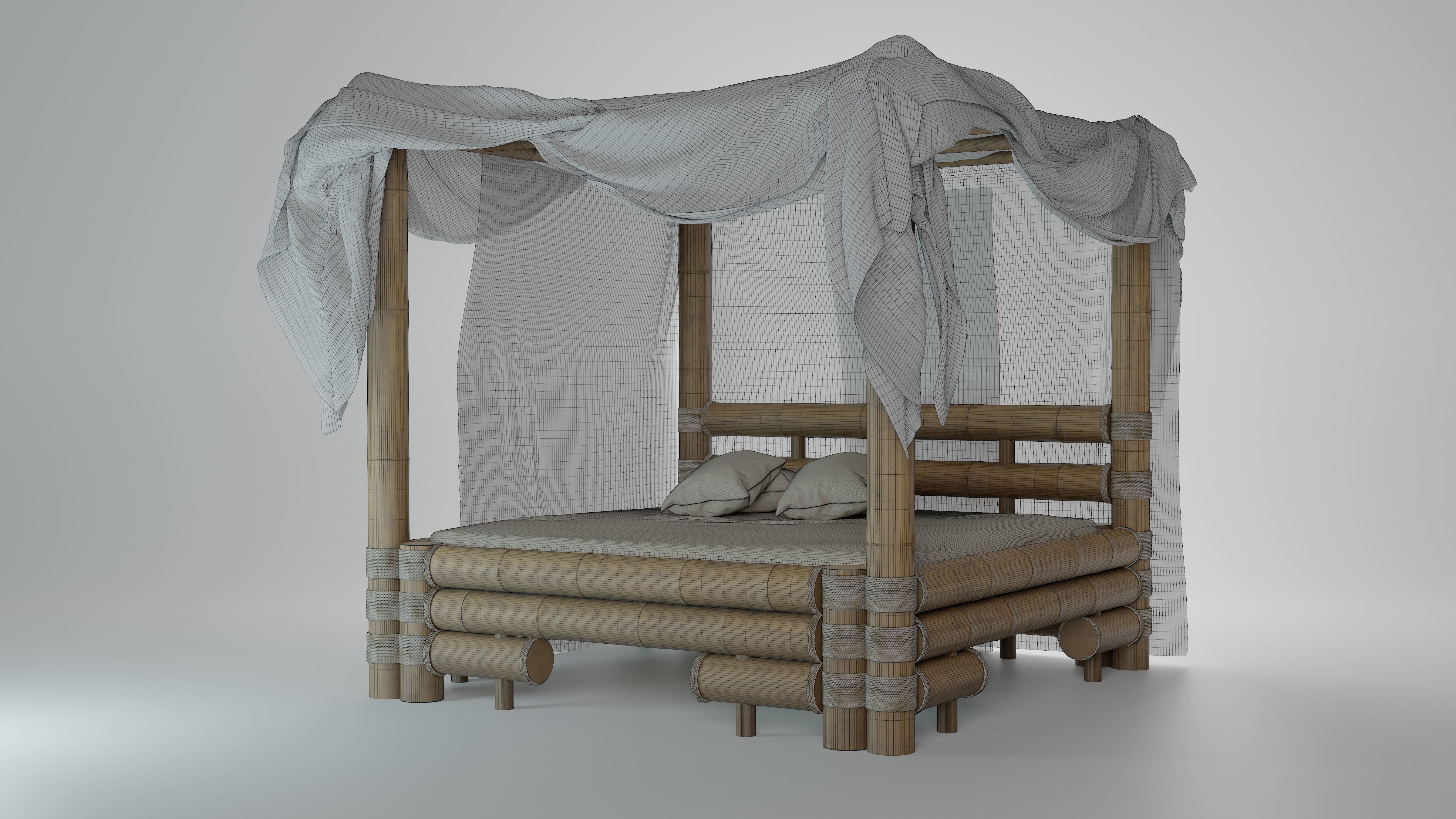 Bamboo bed Free 3D model_6