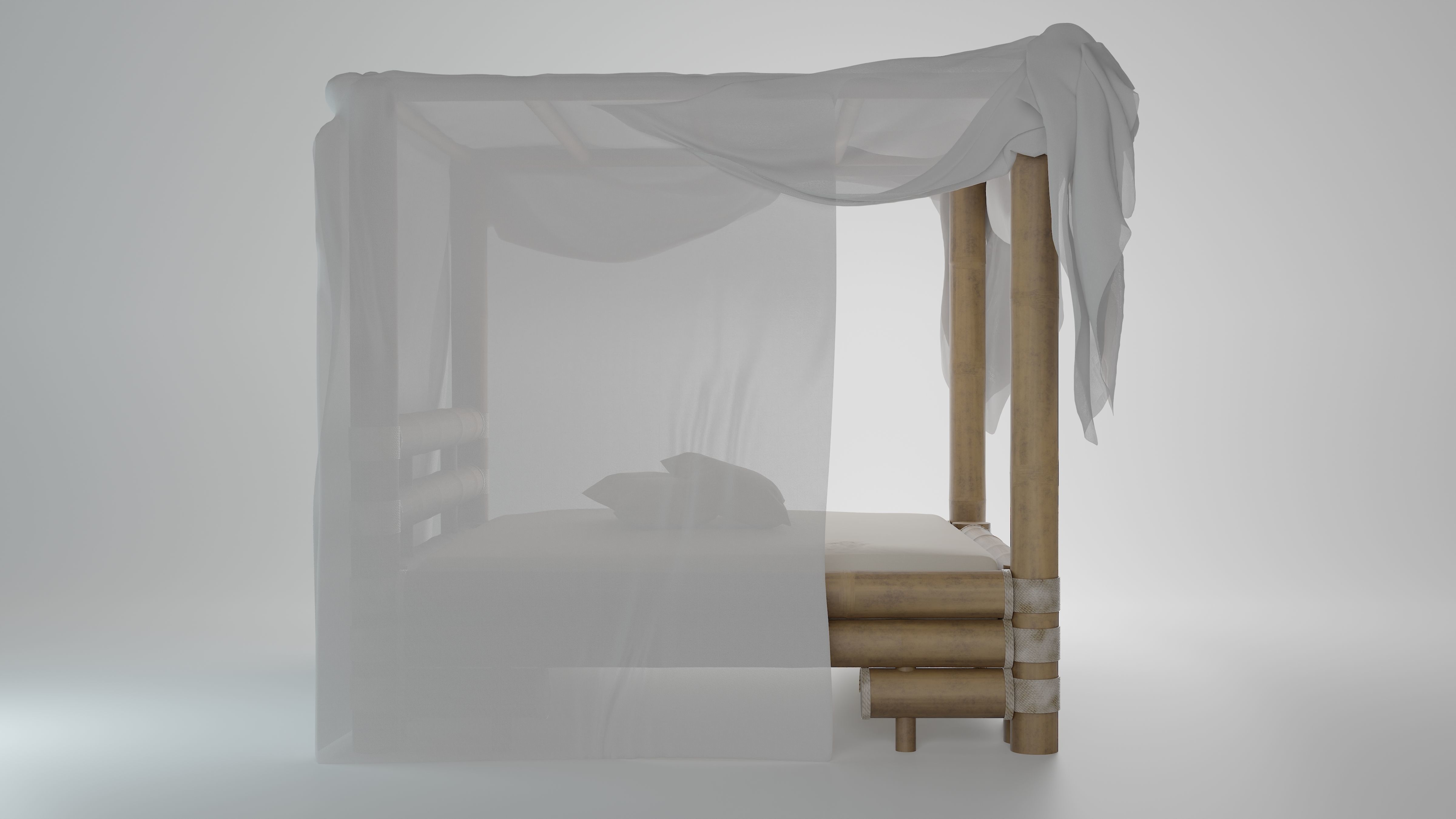Bamboo bed Free 3D model_3