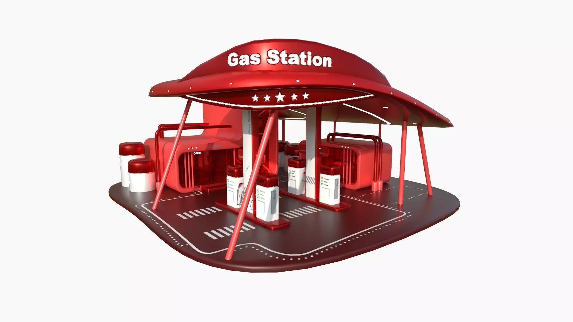 SciFi Gas Station A05 Red - Sci Fi Exterior Design Low-poly 3D model_0
