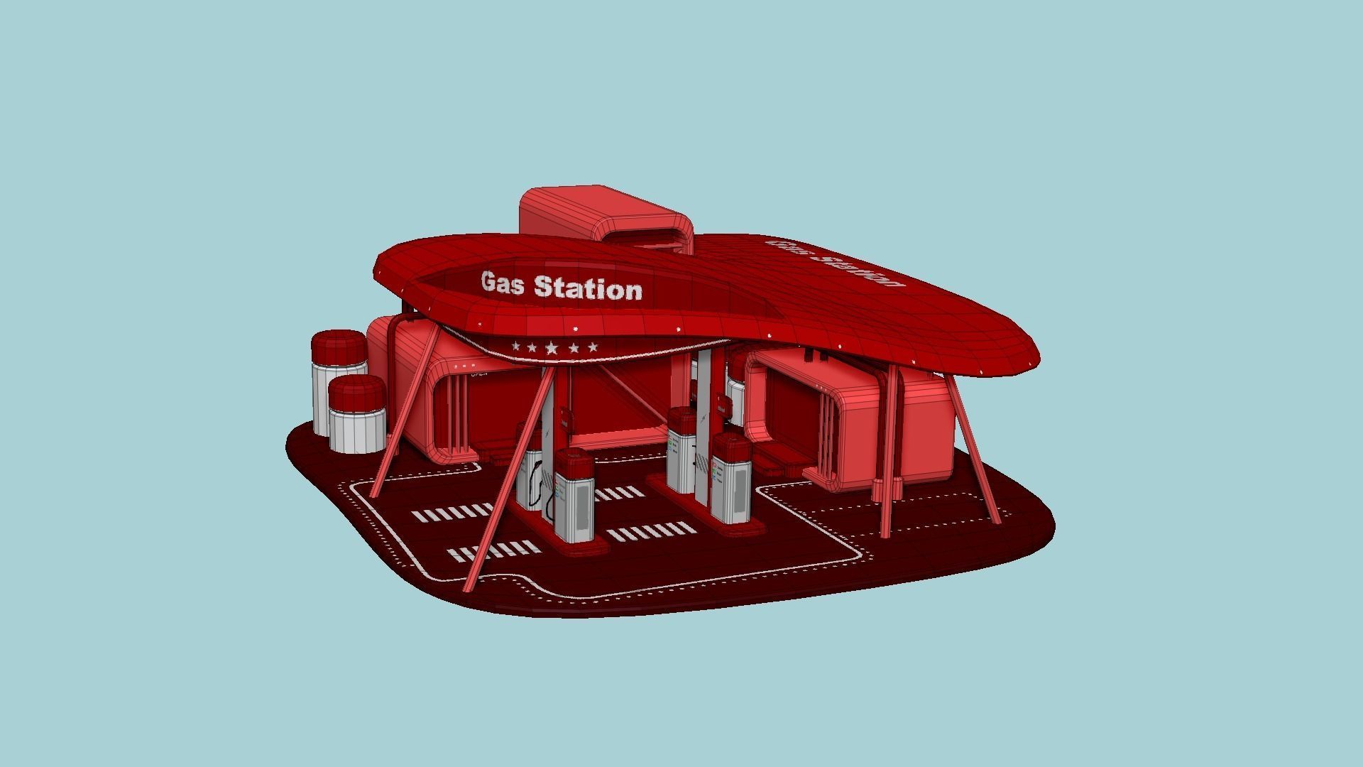 SciFi Gas Station A05 Red - Sci Fi Exterior Design Low-poly 3D model_6