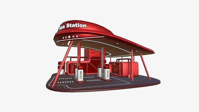 SciFi Gas Station A05 Red - Sci Fi Exterior Design Low-poly 3D model 2