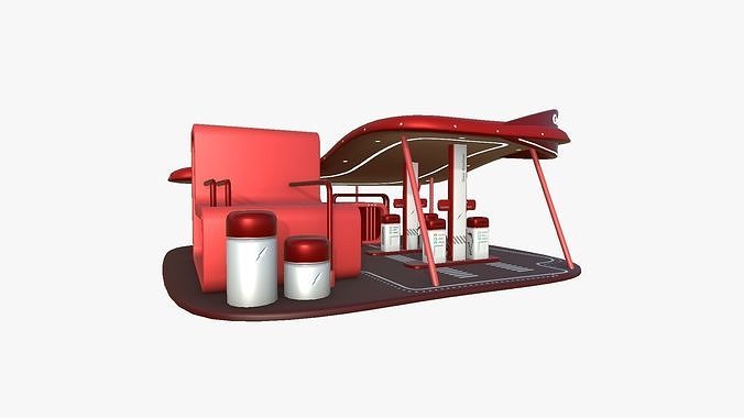 SciFi Gas Station A05 Red - Sci Fi Exterior Design Low-poly 3D model 4