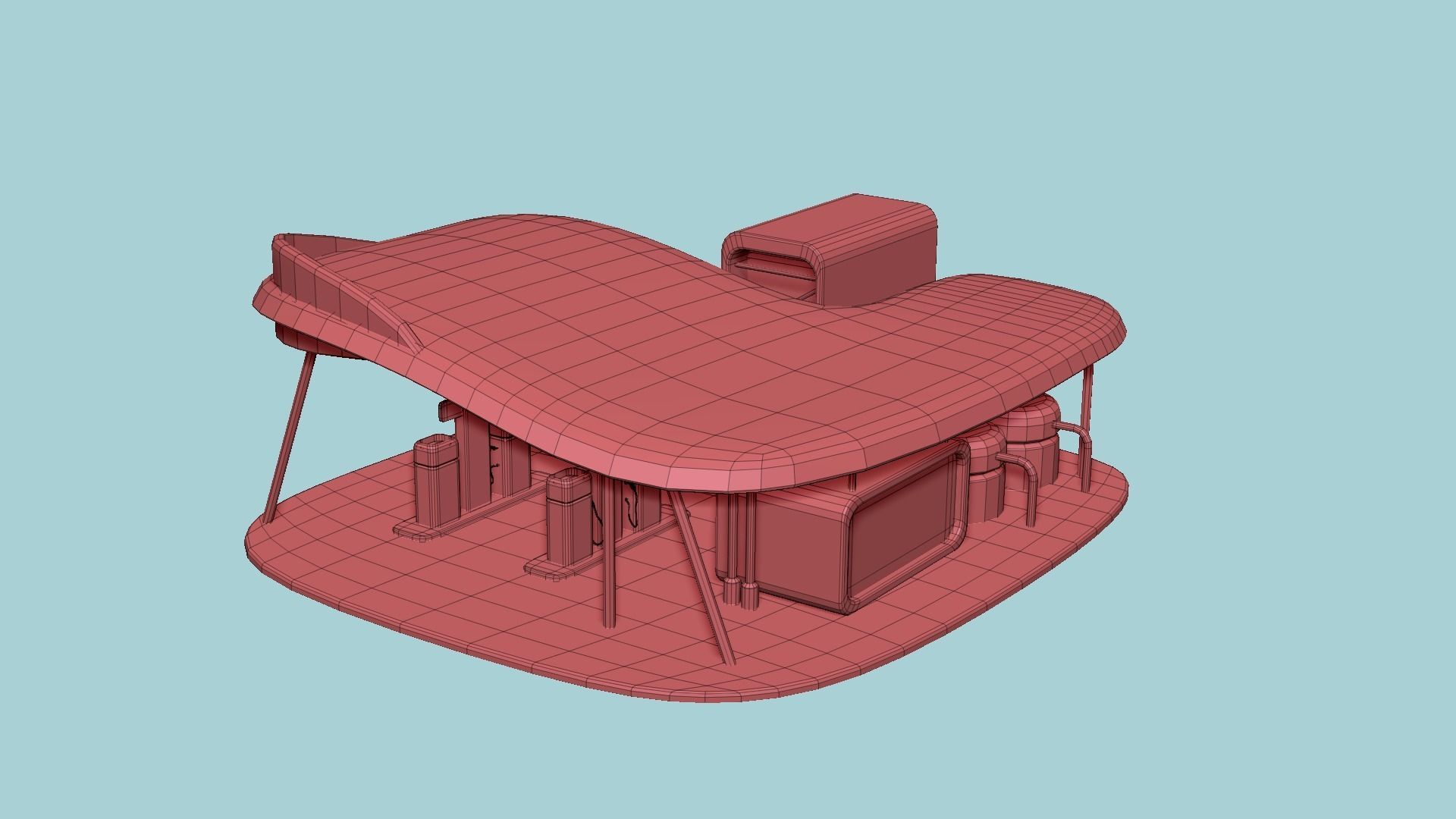 SciFi Gas Station A05 Red - Sci Fi Exterior Design Low-poly 3D model_17