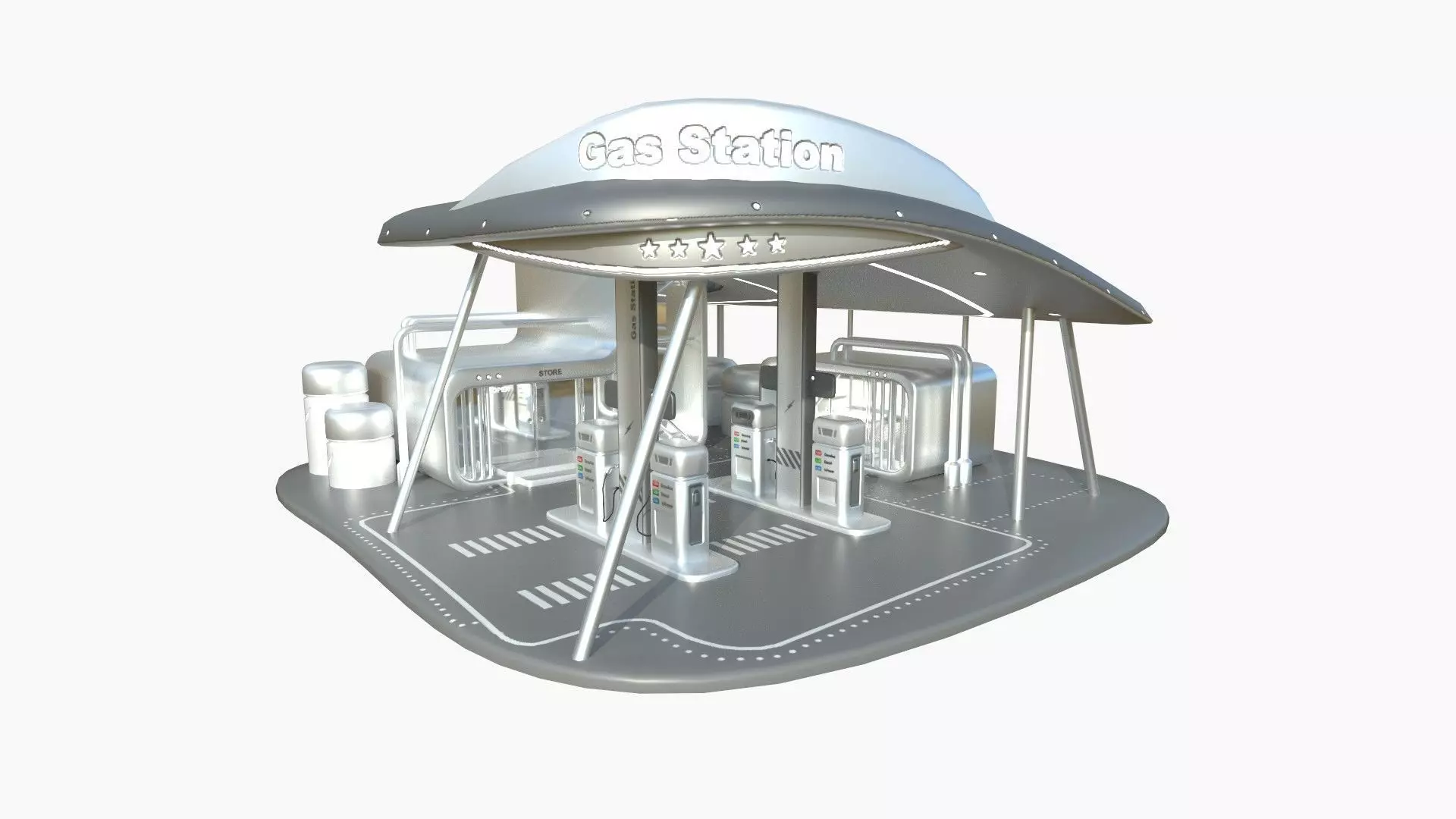SciFi Gas Station A08 Metallic - Sci Fi Exterior Design Low-poly 3D model_0