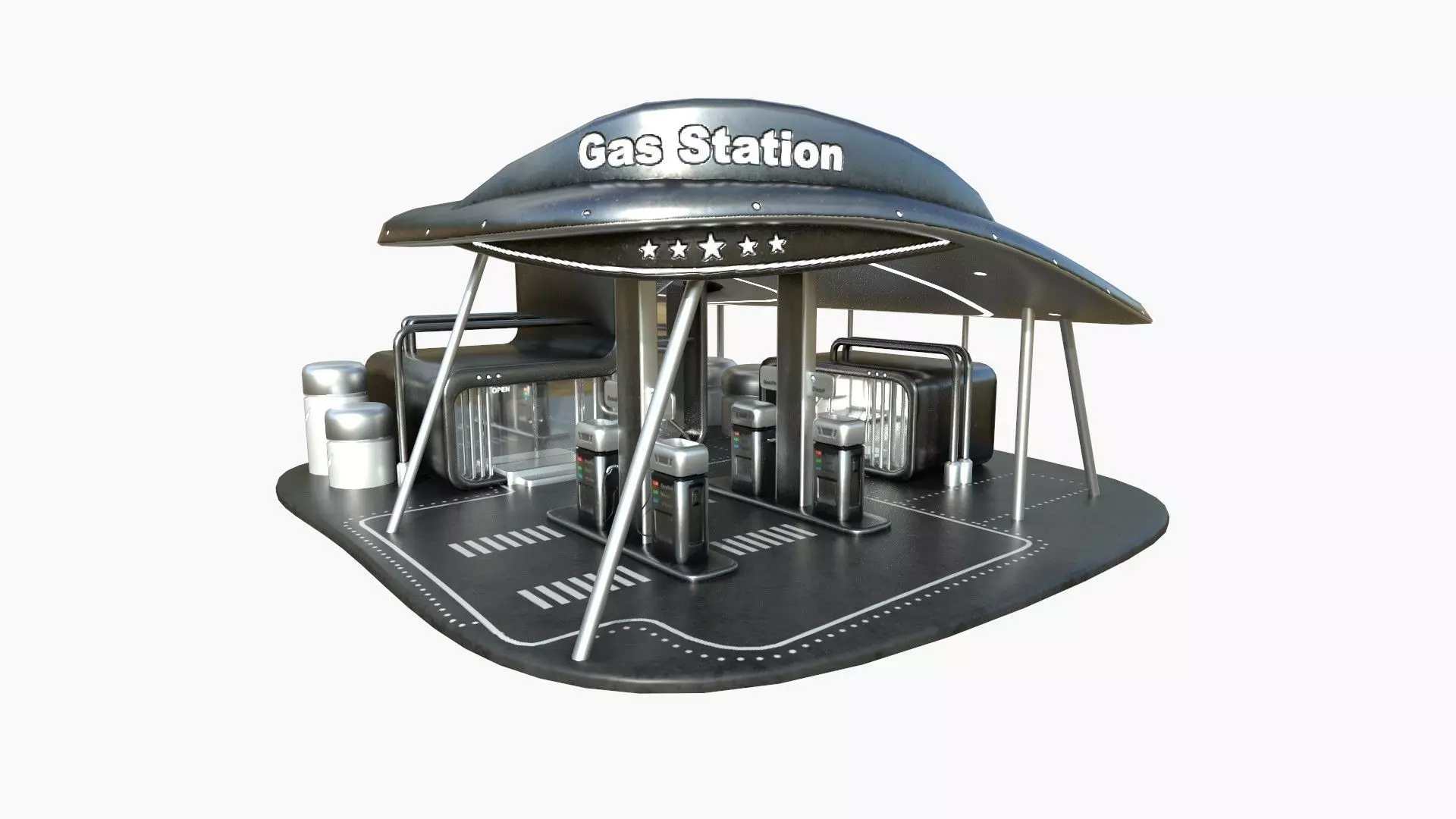 SciFi Gas Station A09 Dark Metal - Sci Fi Exterior Design Low-poly 3D model_0