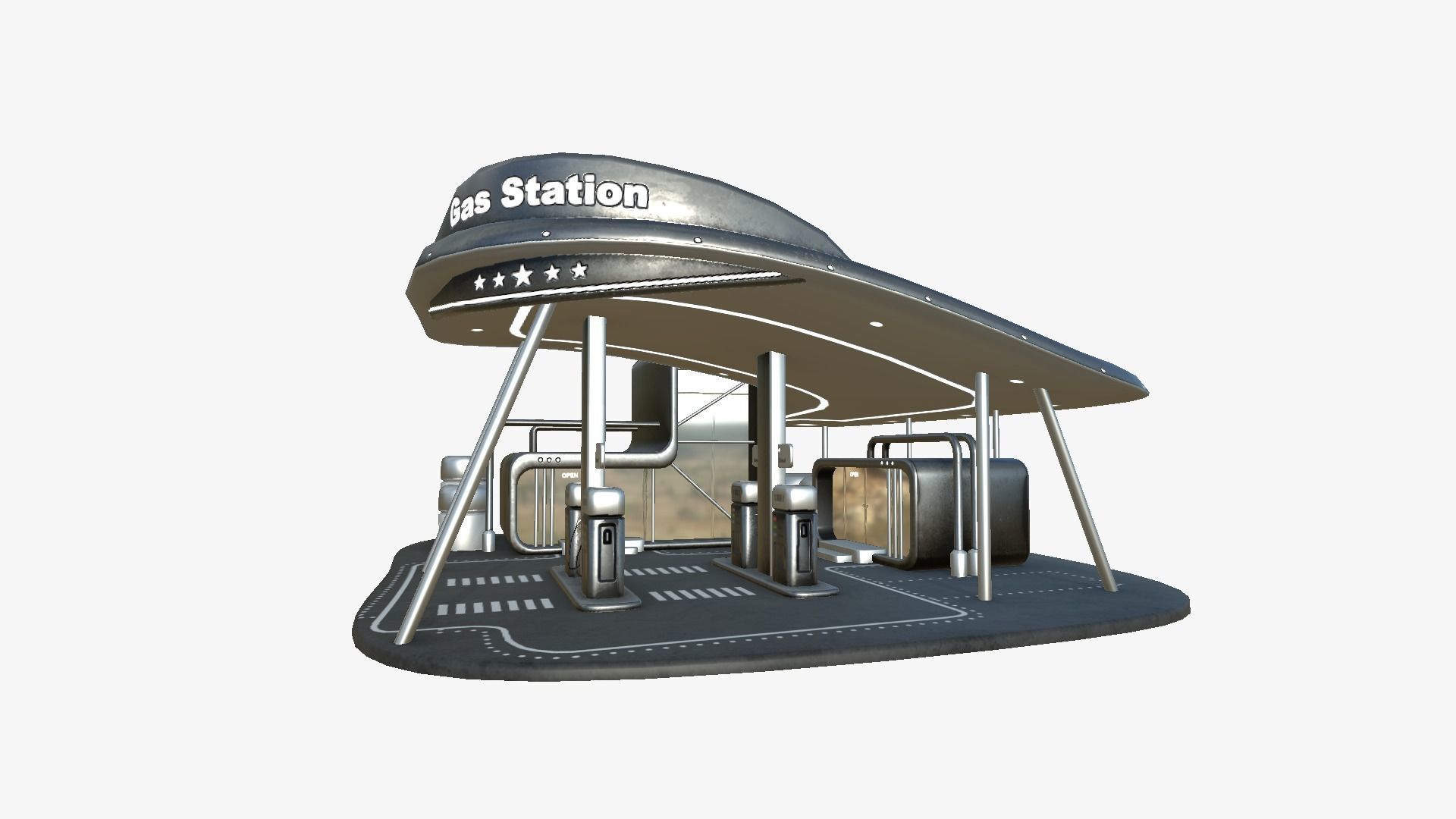 SciFi Gas Station A09 Dark Metal - Sci Fi Exterior Design Low-poly 3D model_1