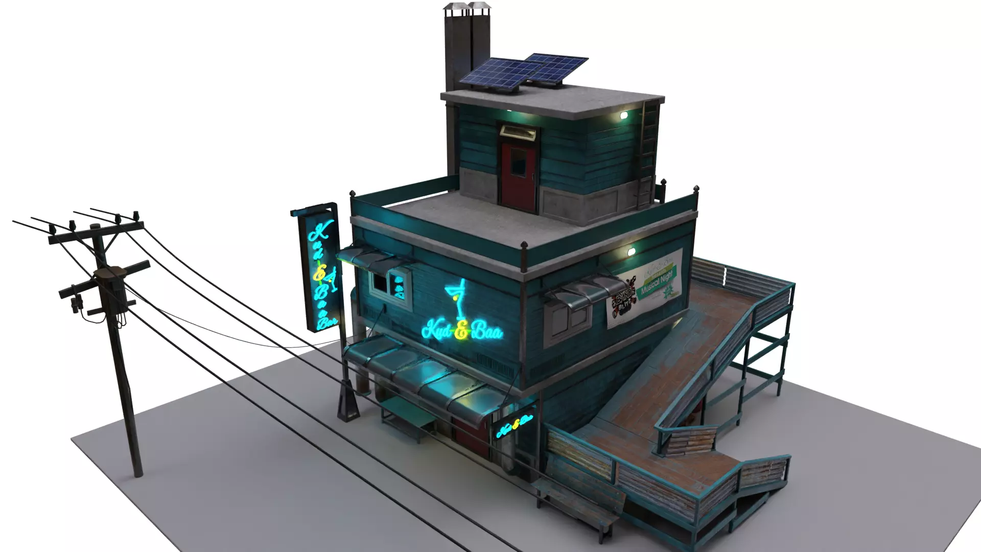 MEDIEVAL BAR COTTAGE WOODEN COTTAGE Low-poly 3D model 3D model_0