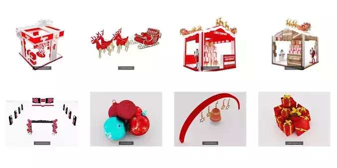  Christmas Kiosk Gift boxes  Items G10 3D Model Collection