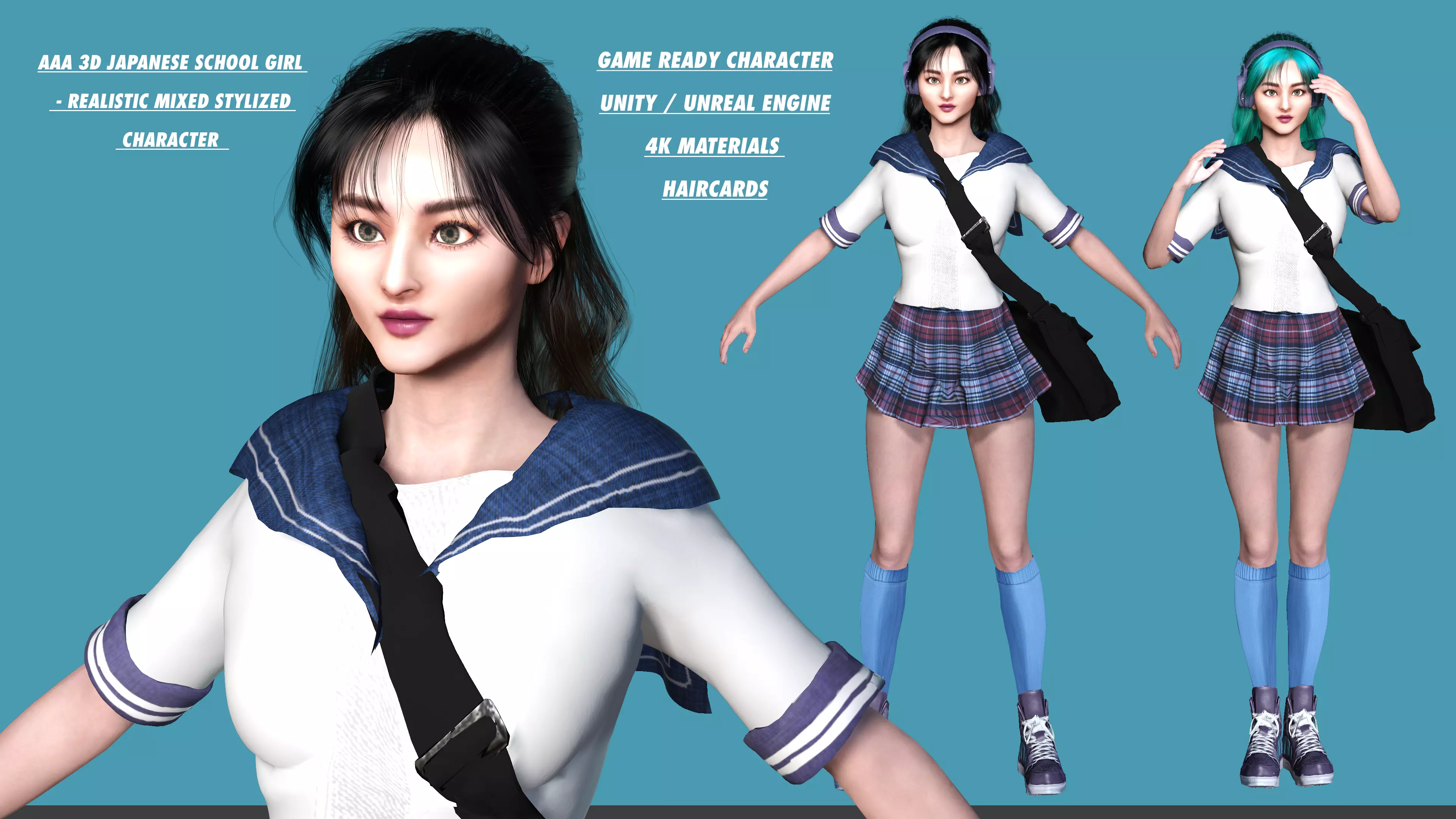 AAA 3D REALISTIC JAPANESE SCHOOL GIRL CHARACTER - YUMIKO Low-poly 3D model