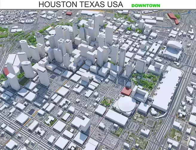 Houston Downtown Texas USA Low-poly 3D model
