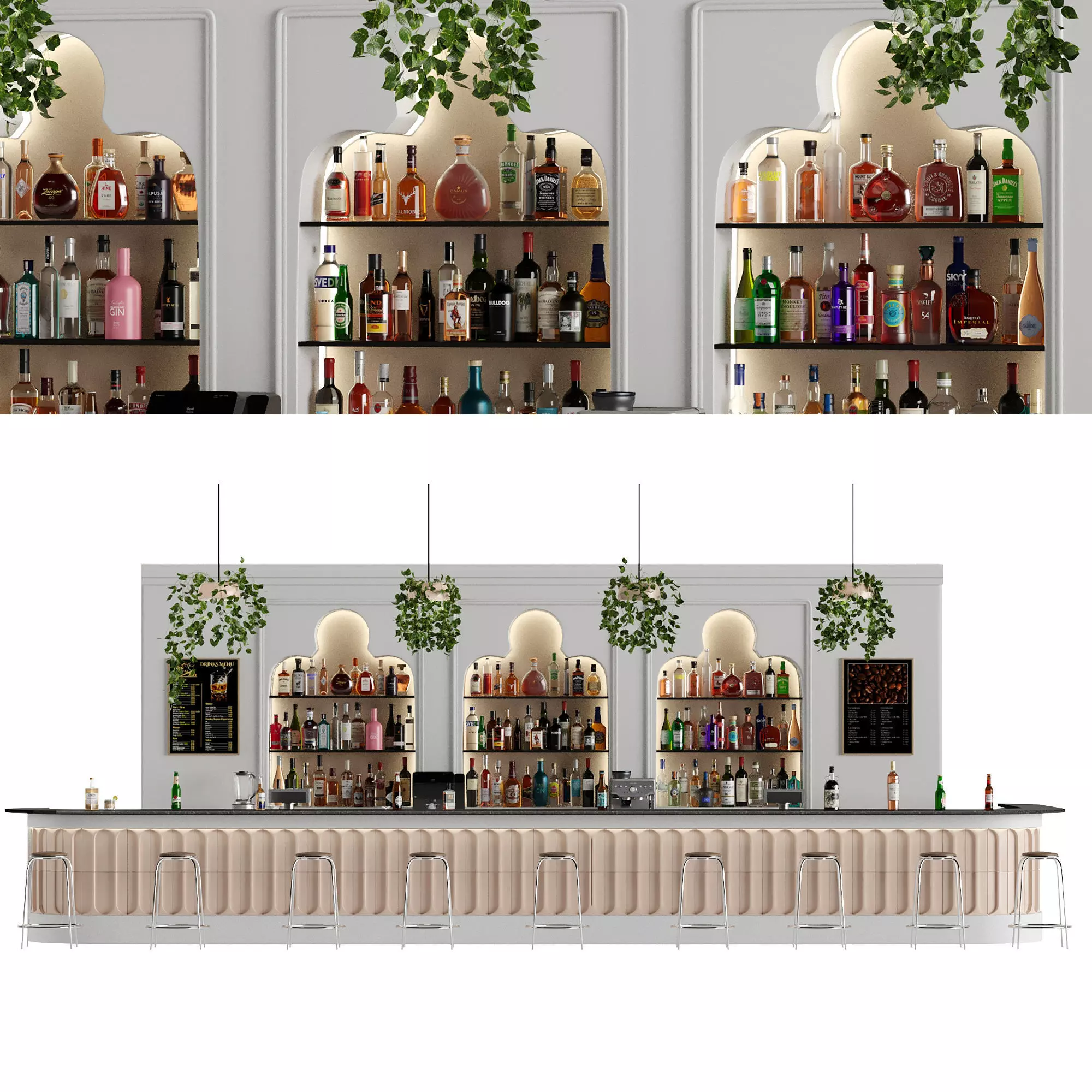 Bar 12 Hotle Bar 110 Bottles Plus Bar Objects Low-poly 3D model_0