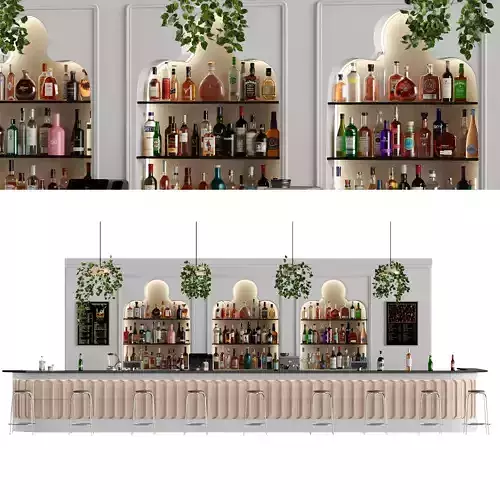 Bar 12 Hotle Bar 110 Bottles Plus Bar Objects Low-poly 3D model