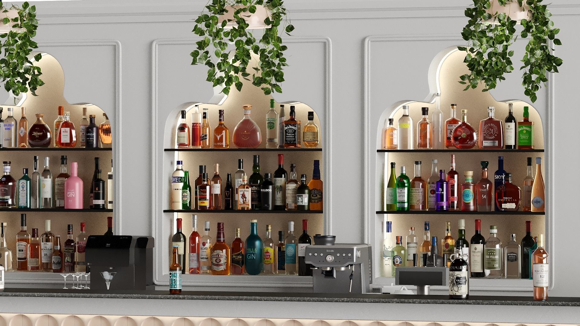 Bar 12 Hotle Bar 110 Bottles Plus Bar Objects Low-poly 3D model_2