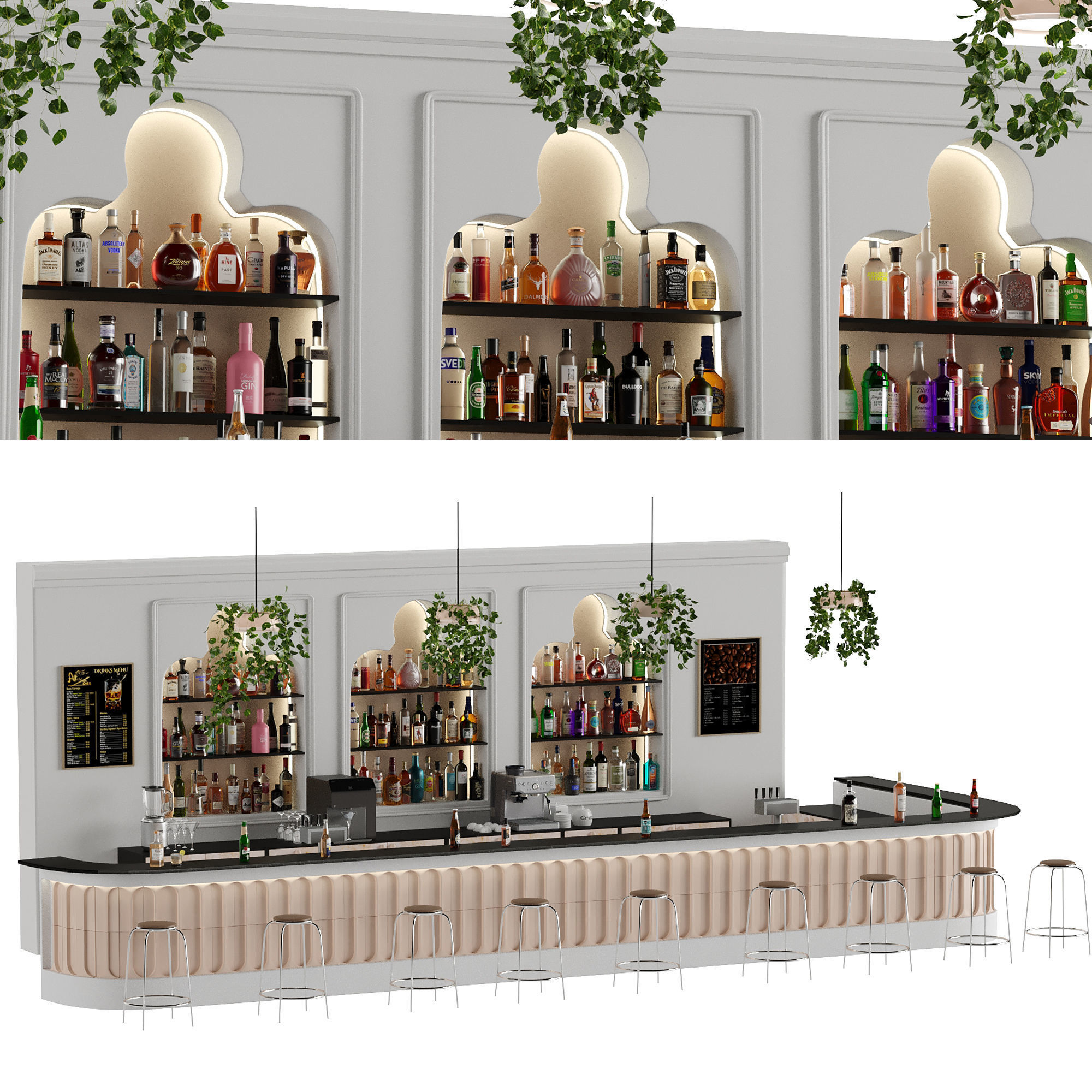 Bar 12 Hotle Bar 110 Bottles Plus Bar Objects Low-poly 3D model_1