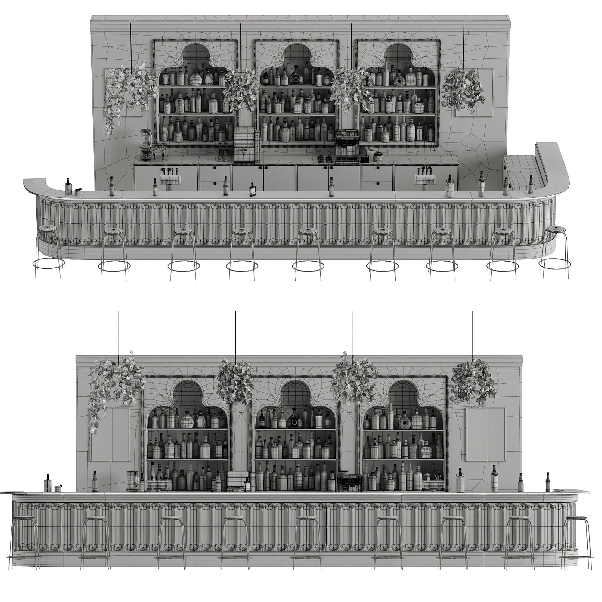 Bar 12 Hotle Bar 110 Bottles Plus Bar Objects Low-poly 3D model_6