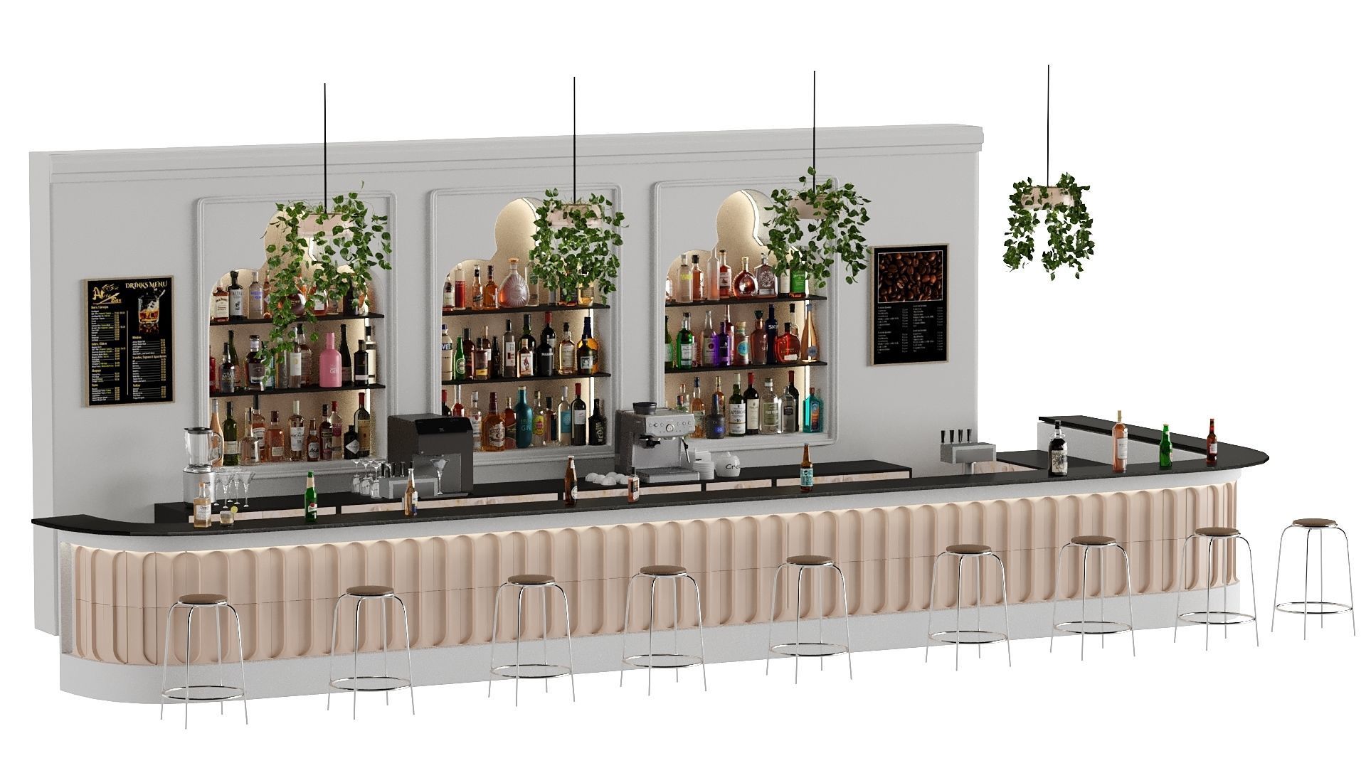 Bar 12 Hotle Bar 110 Bottles Plus Bar Objects Low-poly 3D model_3