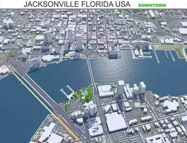 Jacksonville Downtown Florida USA Low-poly 3D model
