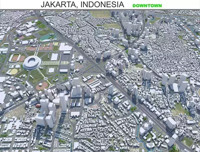 Jakarta Downtown Indonesia Low-poly 3D model