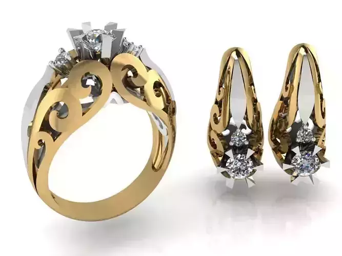 Diamond collection ring and earring 2448 3D print model 