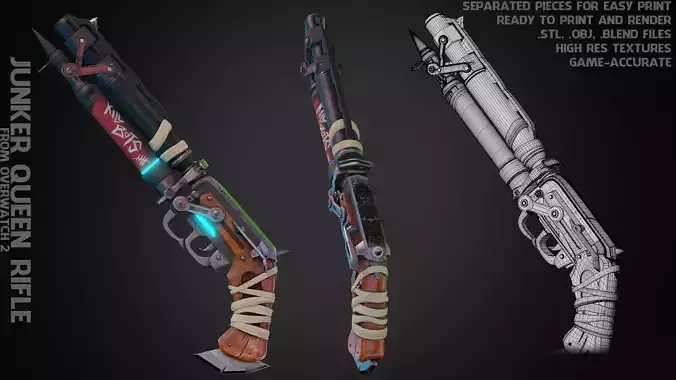 Overwatch 2 Junker Queen ShotGun for Cosplay 3D print model