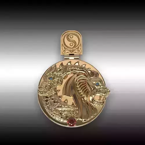 Pendant dragon and lion yin yang