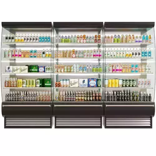 Refrigerator with juices lemonade and beer 3D model