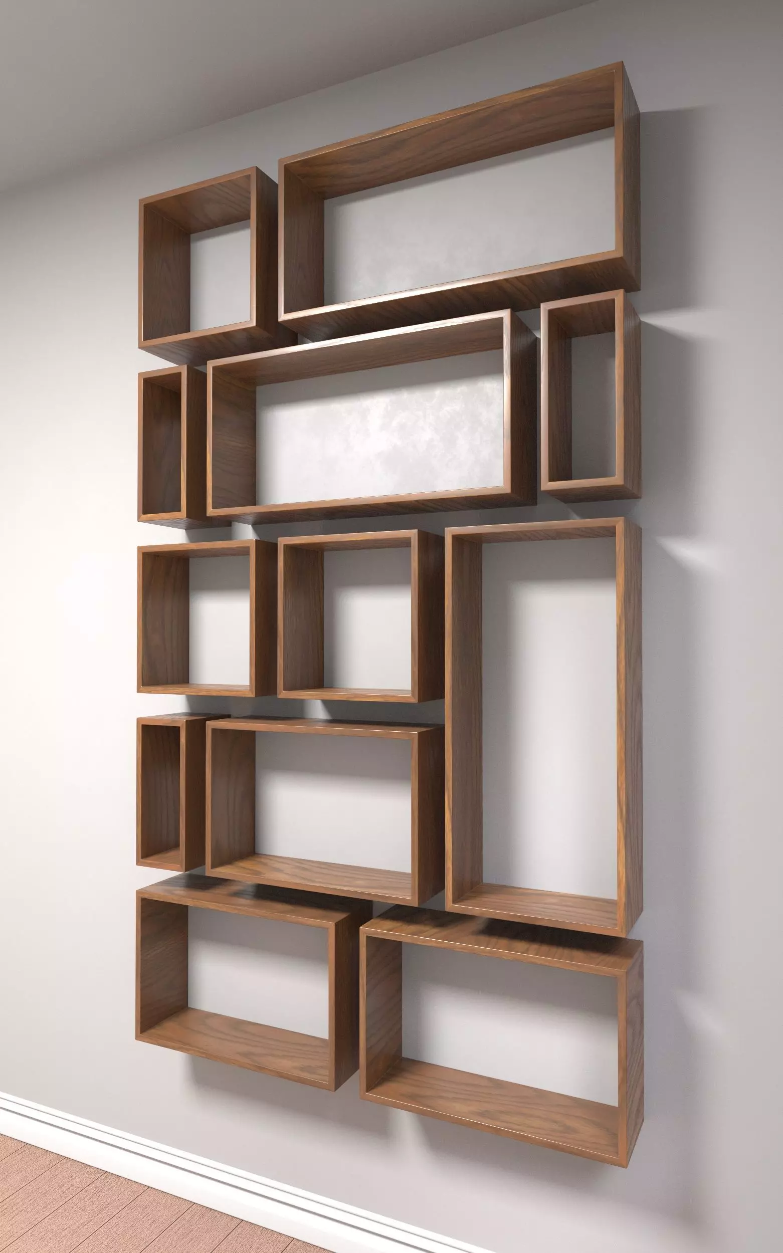 Wooden Box Wall Shelf with 2 Texture Option Low-poly 3D model_0