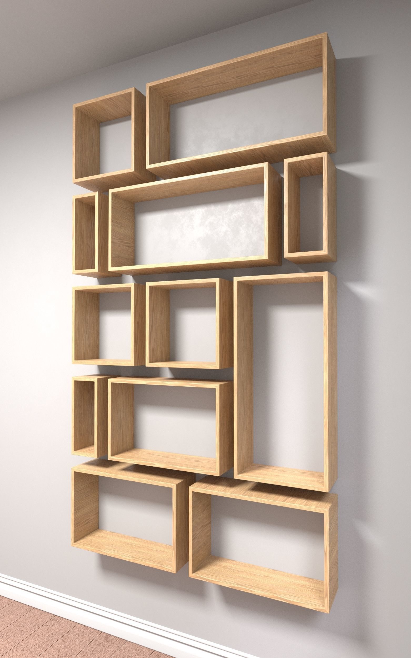 Wooden Box Wall Shelf with 2 Texture Option Low-poly 3D model_1