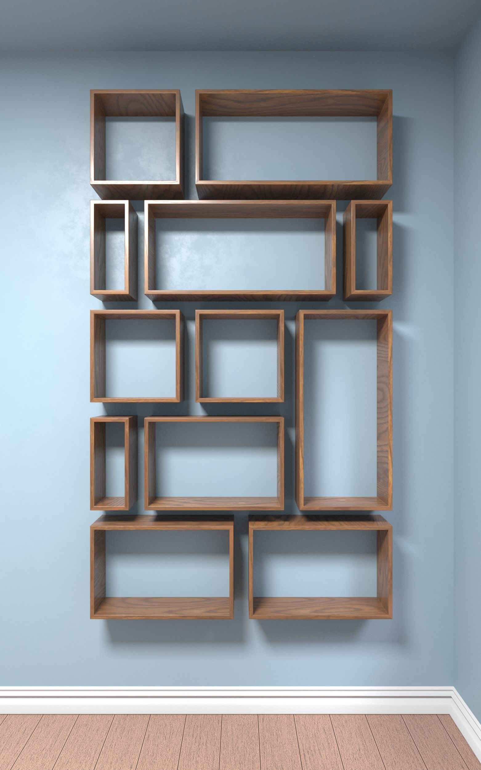 Wooden Box Wall Shelf with 2 Texture Option Low-poly 3D model_6