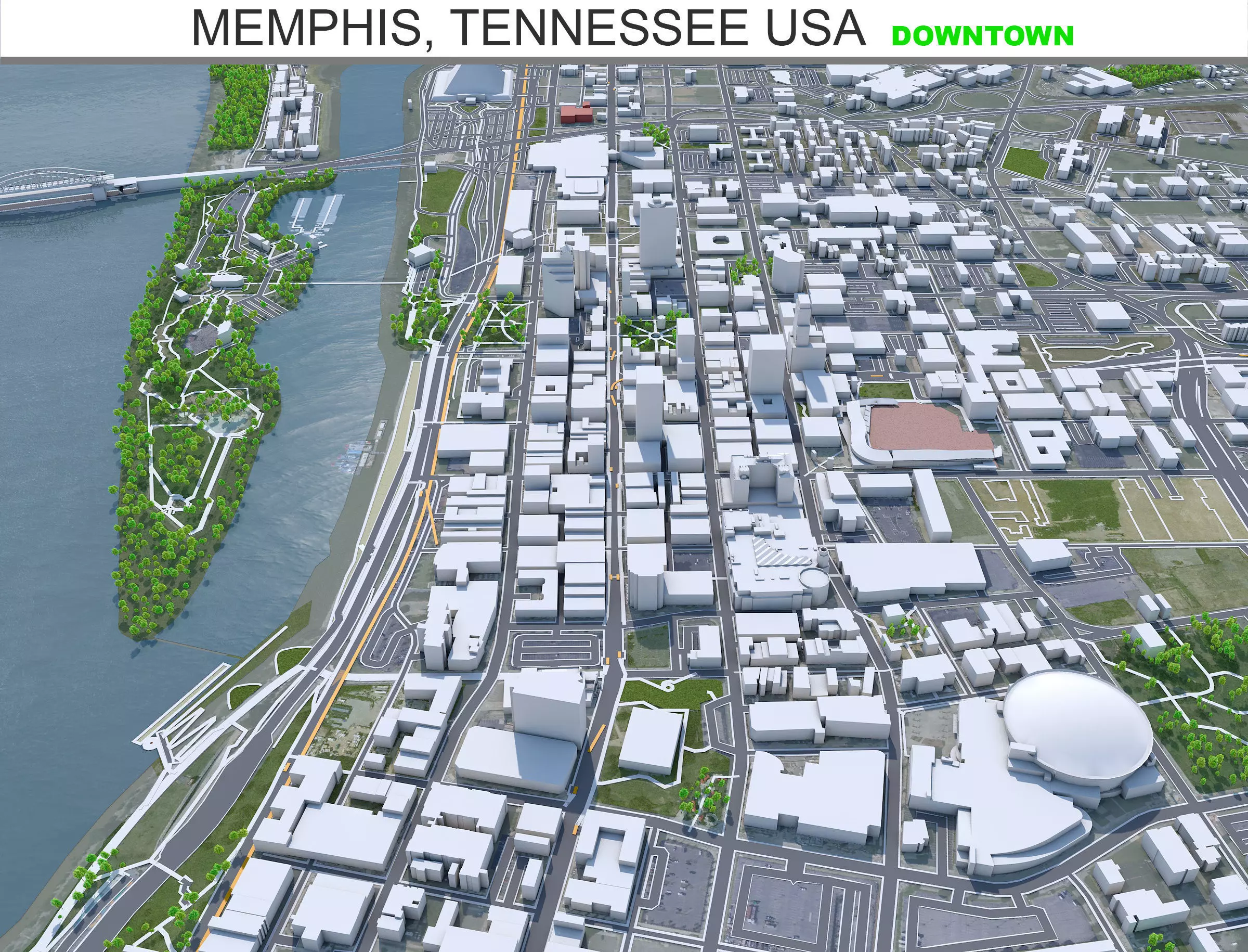 Memphis Downtown Tennessee USA Low-poly 3D model