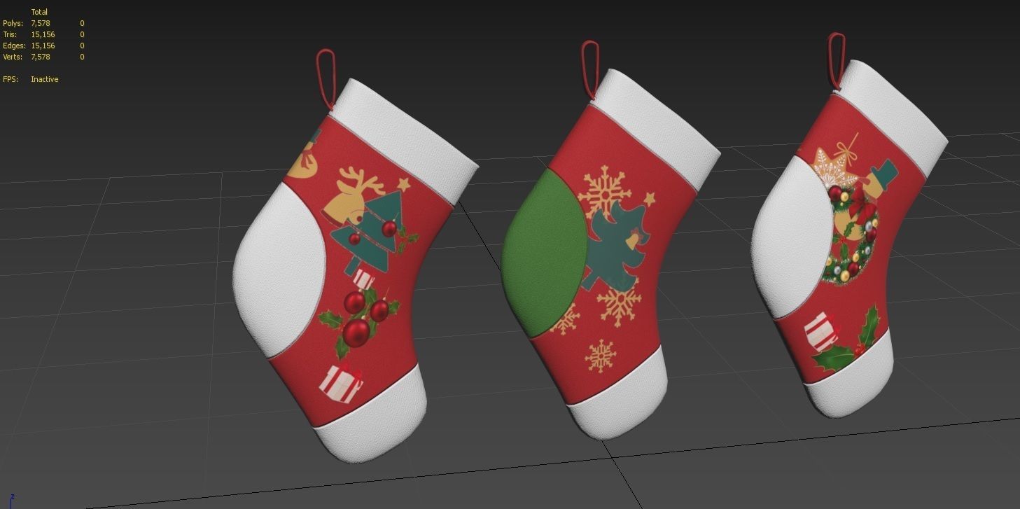 Christmas Socks Low-poly 3D model_9