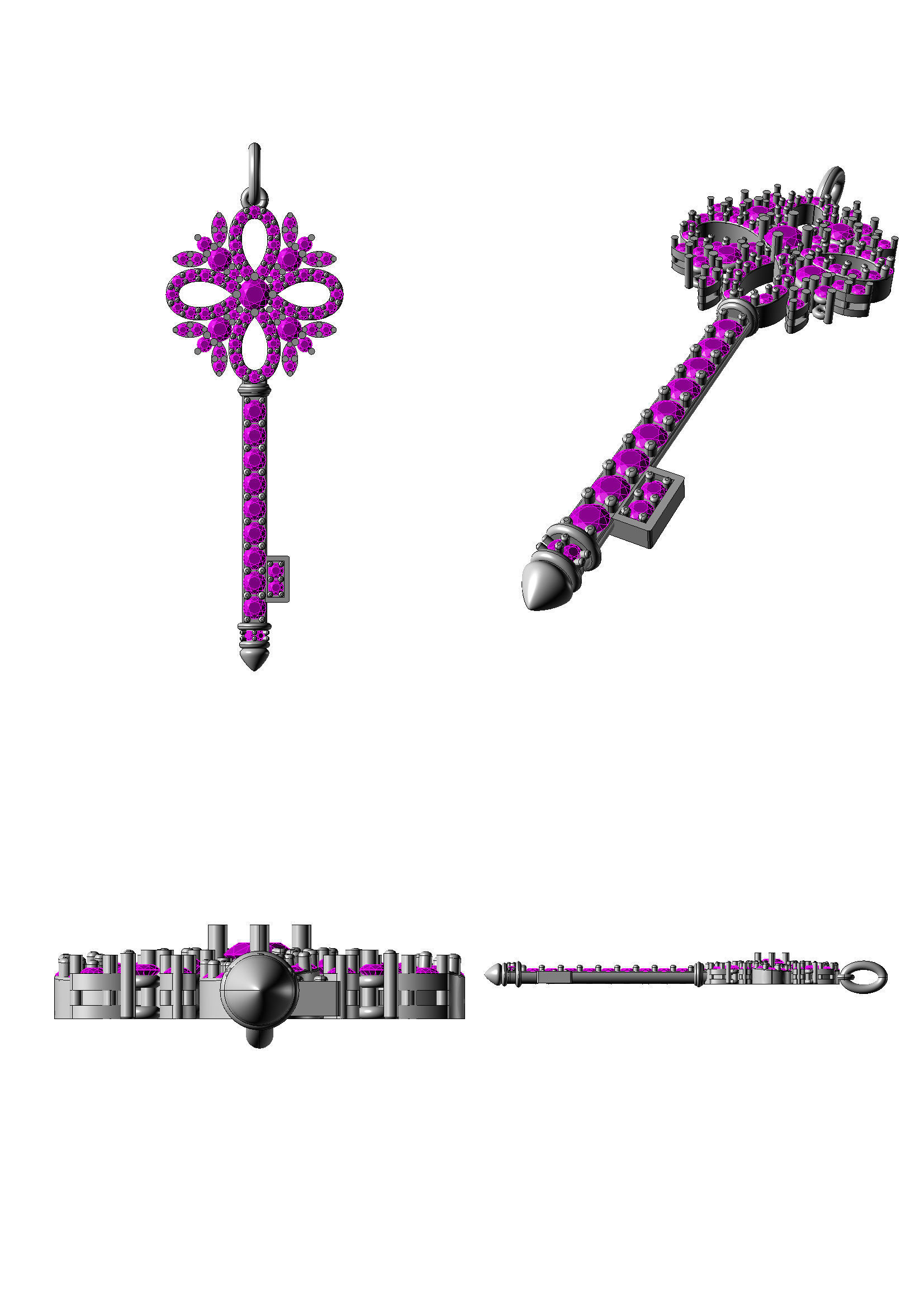 YD104 emerald and diamond key pendant 3D print model_23